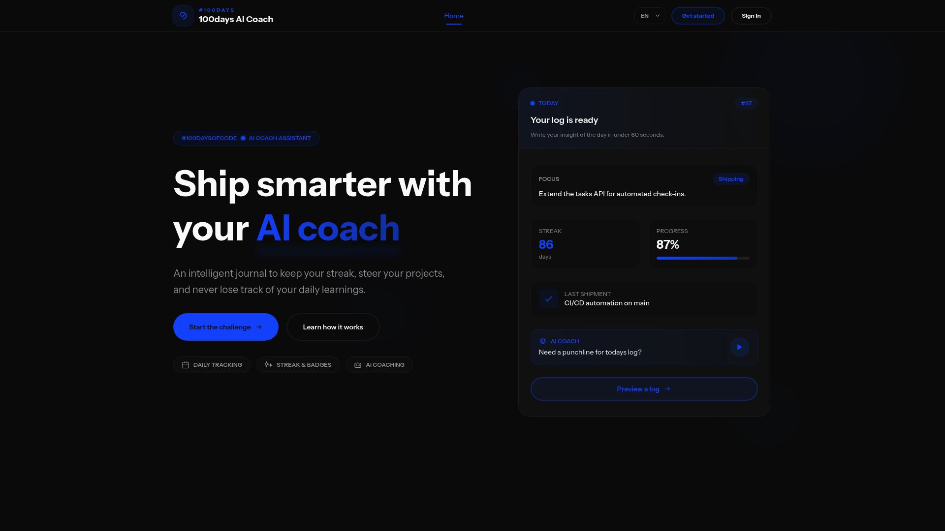 Preview of the daily log dashboard